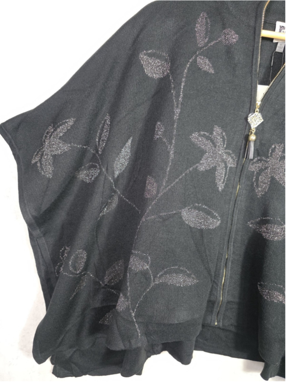 Anne Klein Women's M Black Metallic Floral Poncho Cape Luxury Boho Chic NWT - Picture 4 of 12